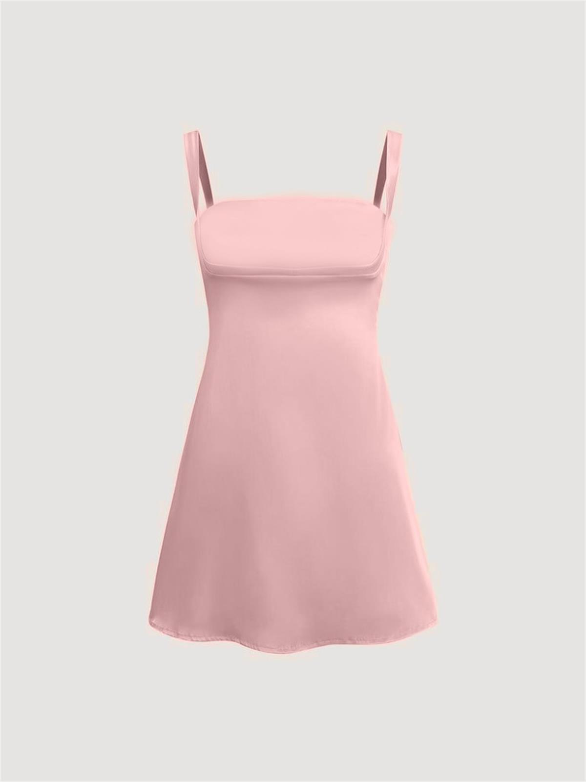 Saten Mini Elbise - Pembe