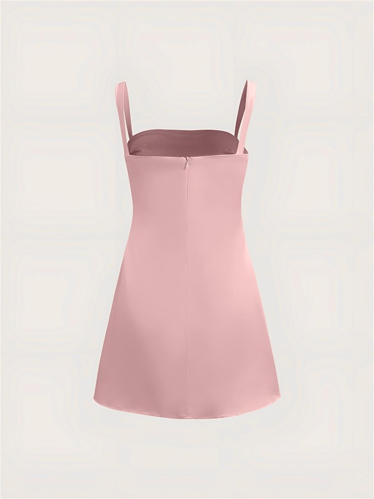 Saten Mini Elbise - Pembe