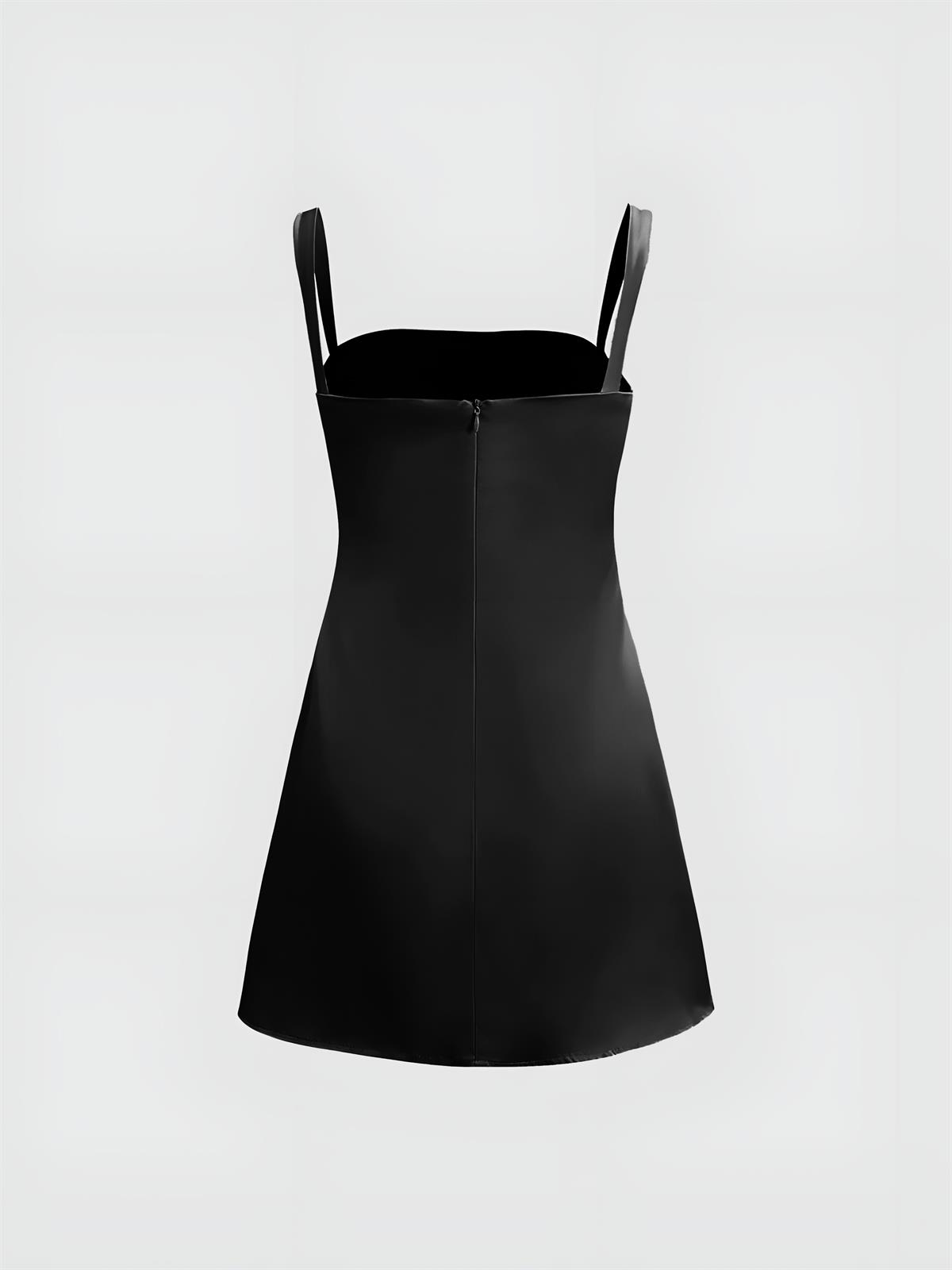 Saten Mini Elbise - Siyah