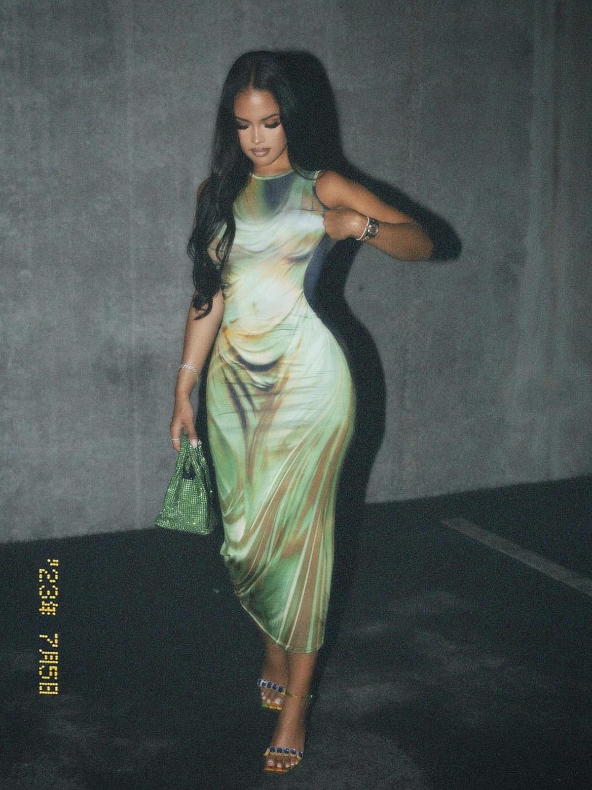 Sılhoutte Vücut Baskılı Elbise