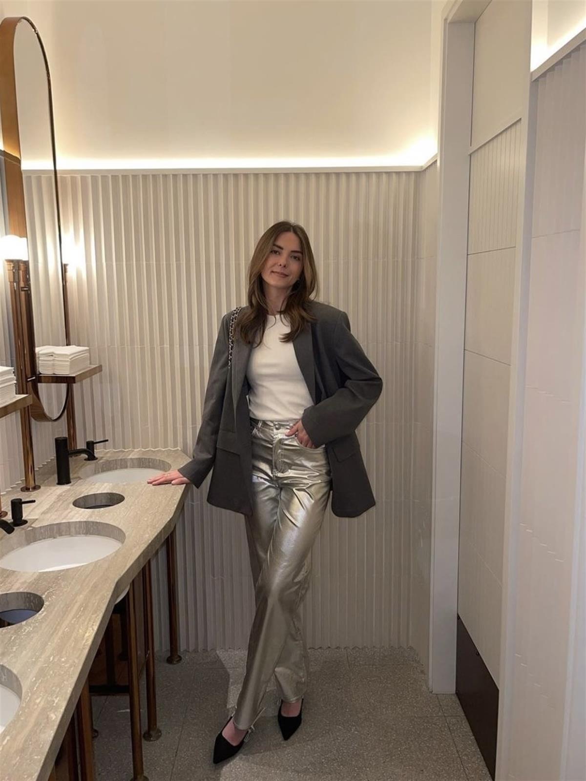 Sılver Metalik Pantolon