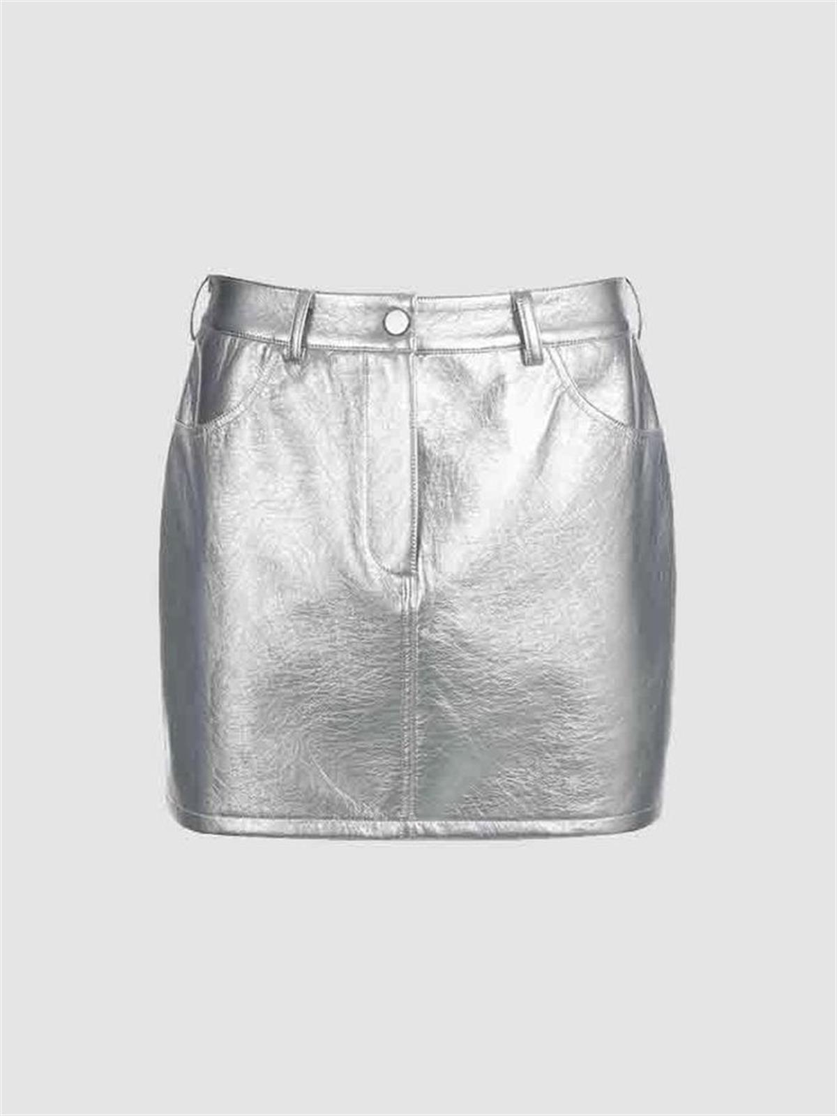 Sılver Metalik Mini Etek