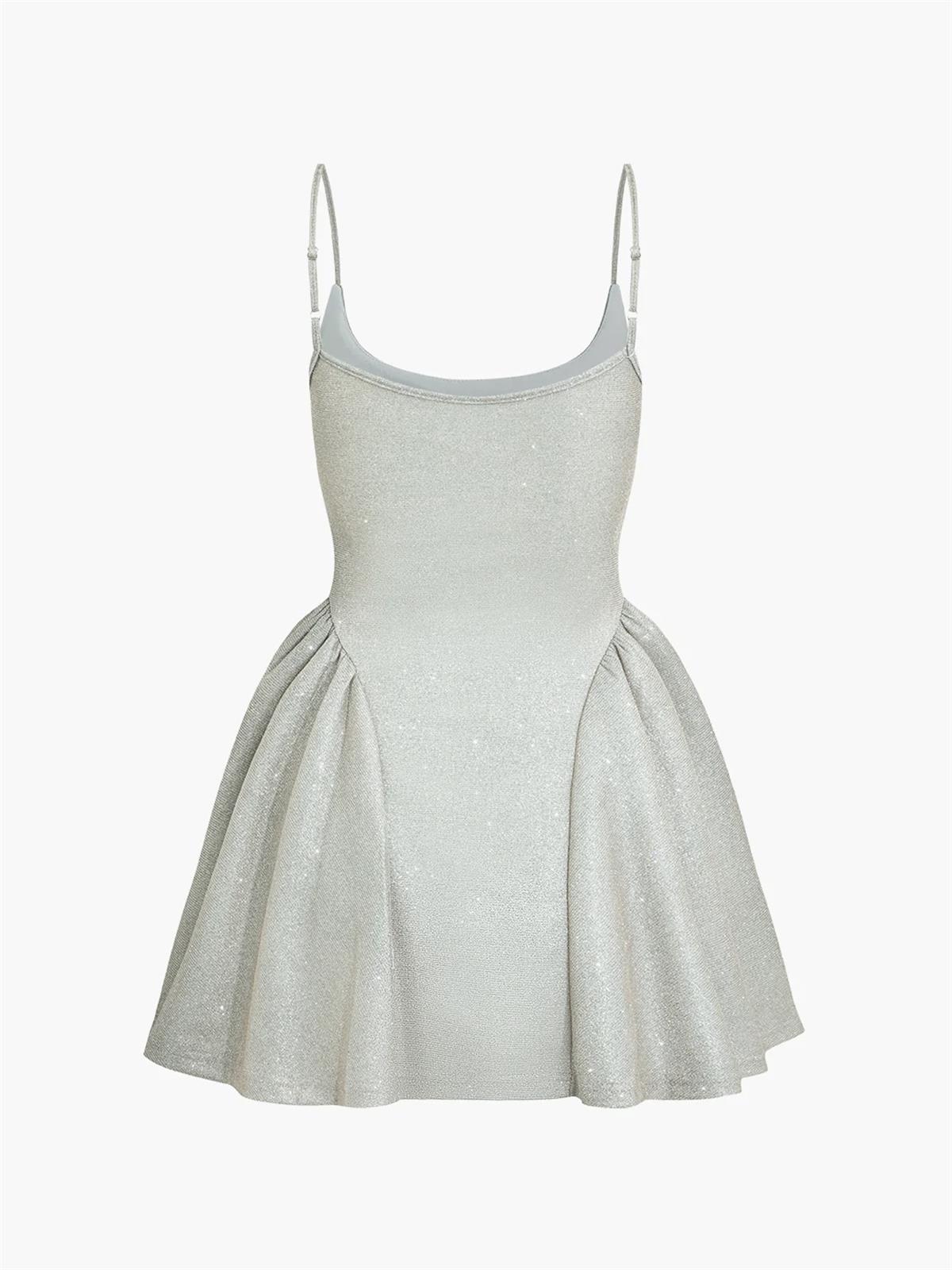 Simli Pileli Mini Elbise