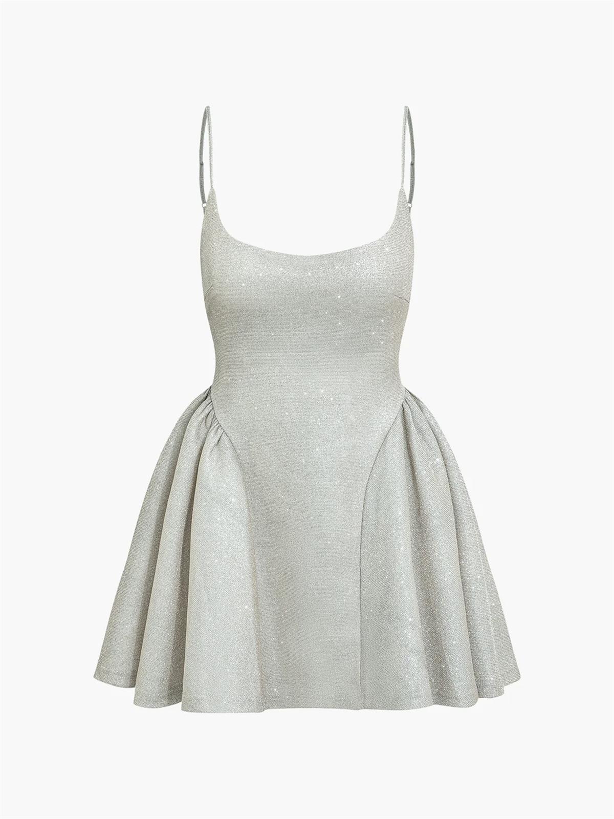 Simli Pileli Mini Elbise