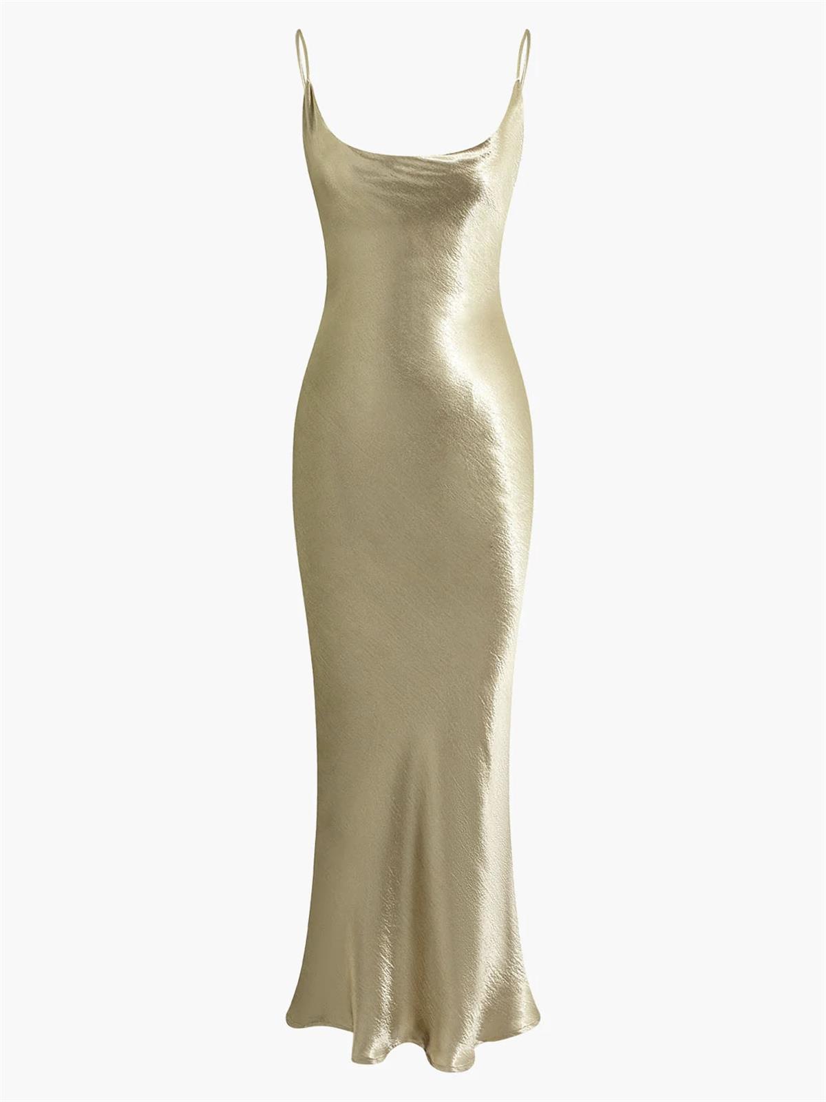 Sırt Dekolteli Gold Elbise