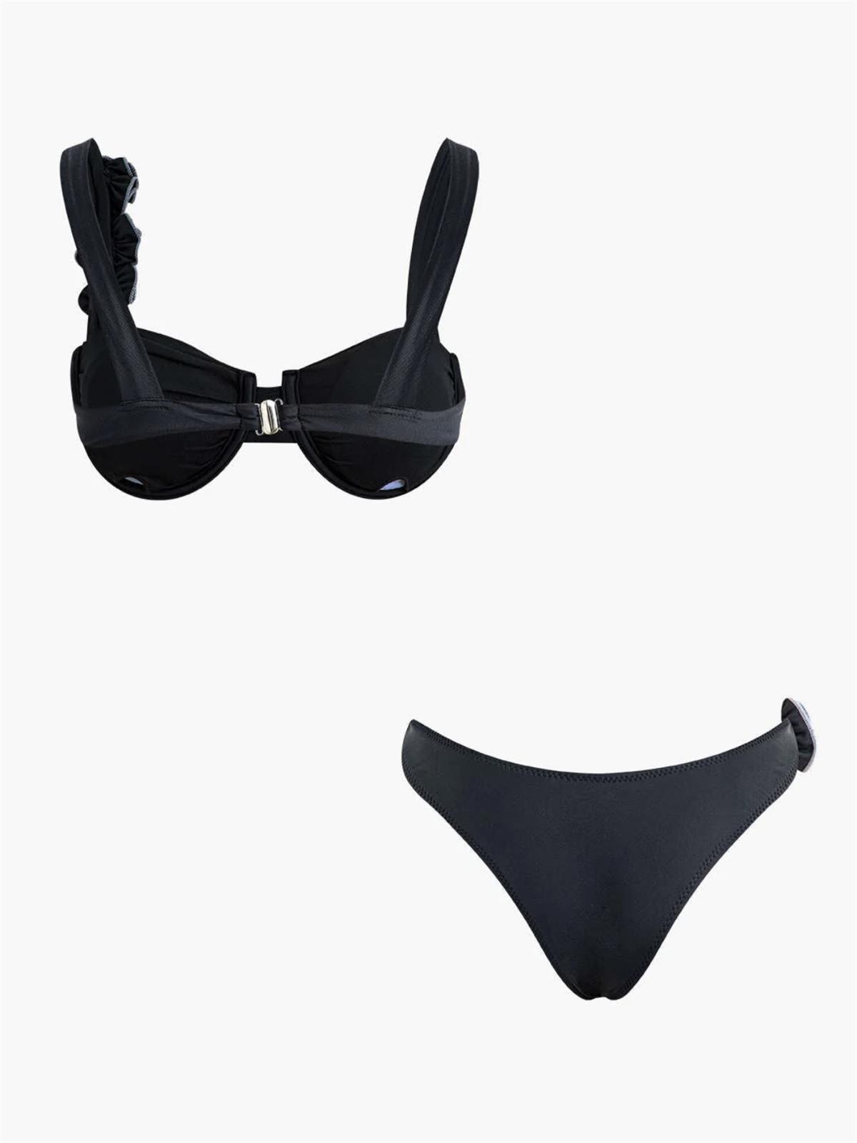 Siyah Gül Detaylı Bikini Takımı