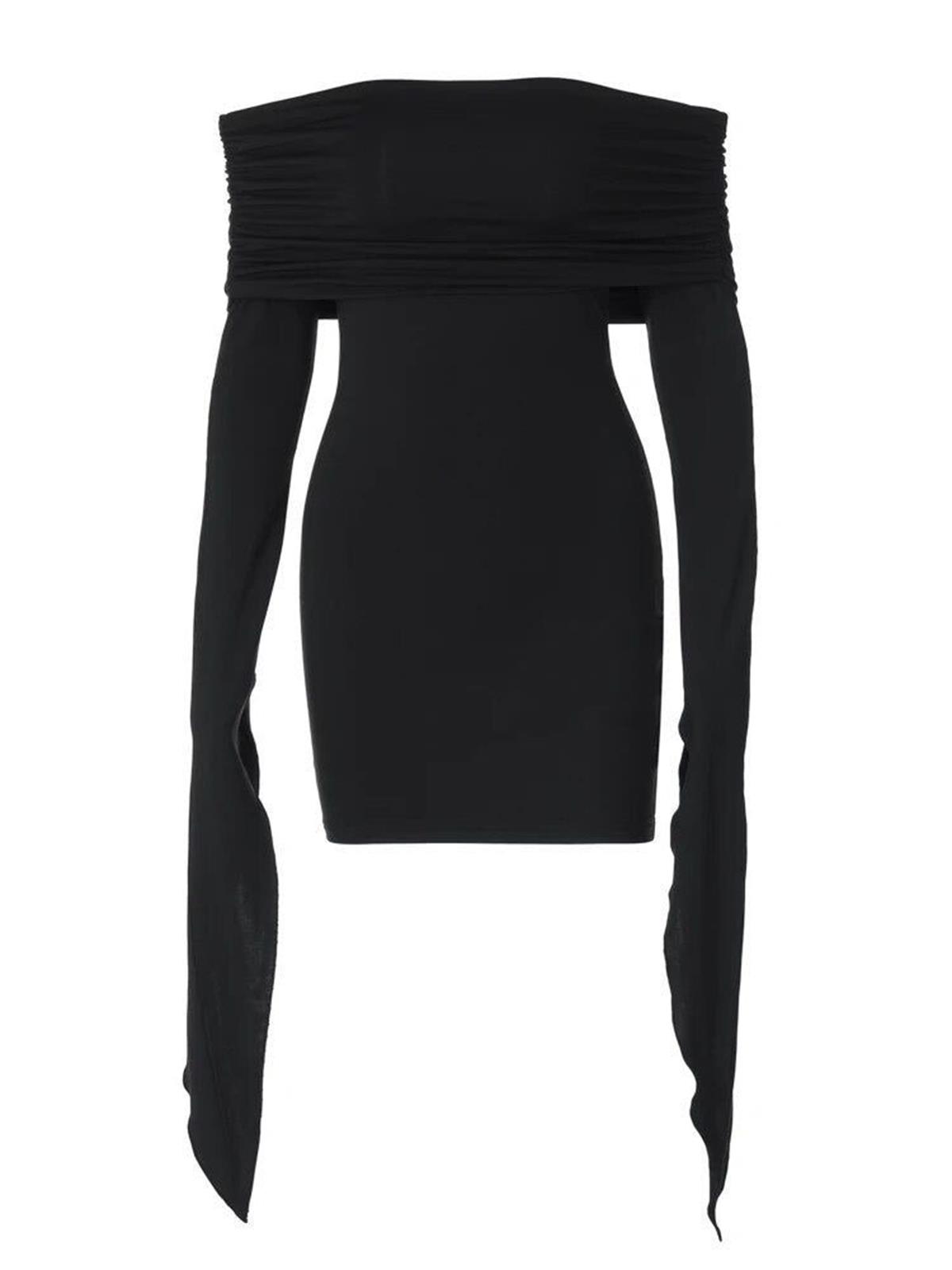 Siyah Uzun Kol Detaylı Mini Elbise