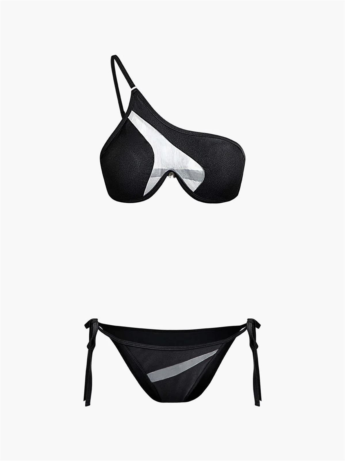 Transparan Detalı Asimetrik Bikini Takımı