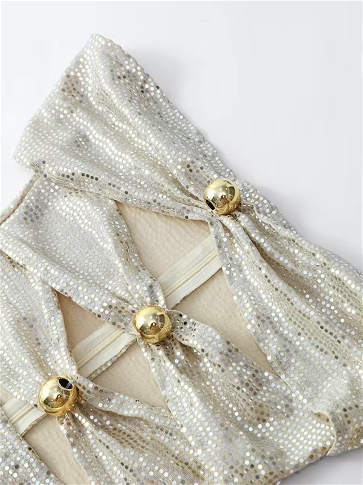 Straplez Pullu Uzun Gece Elbisesi