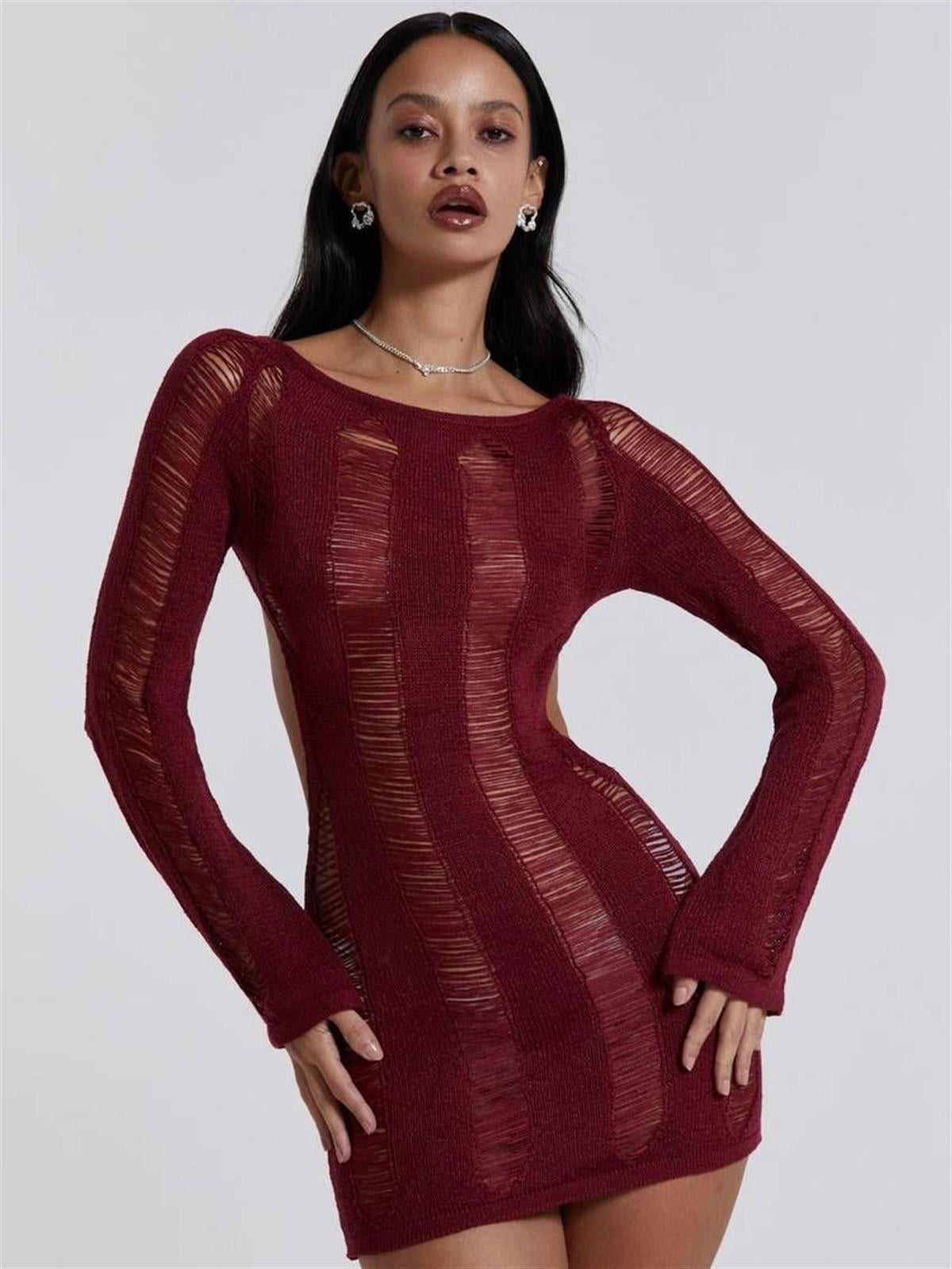 Sulena Örgü Elbise - Bordo