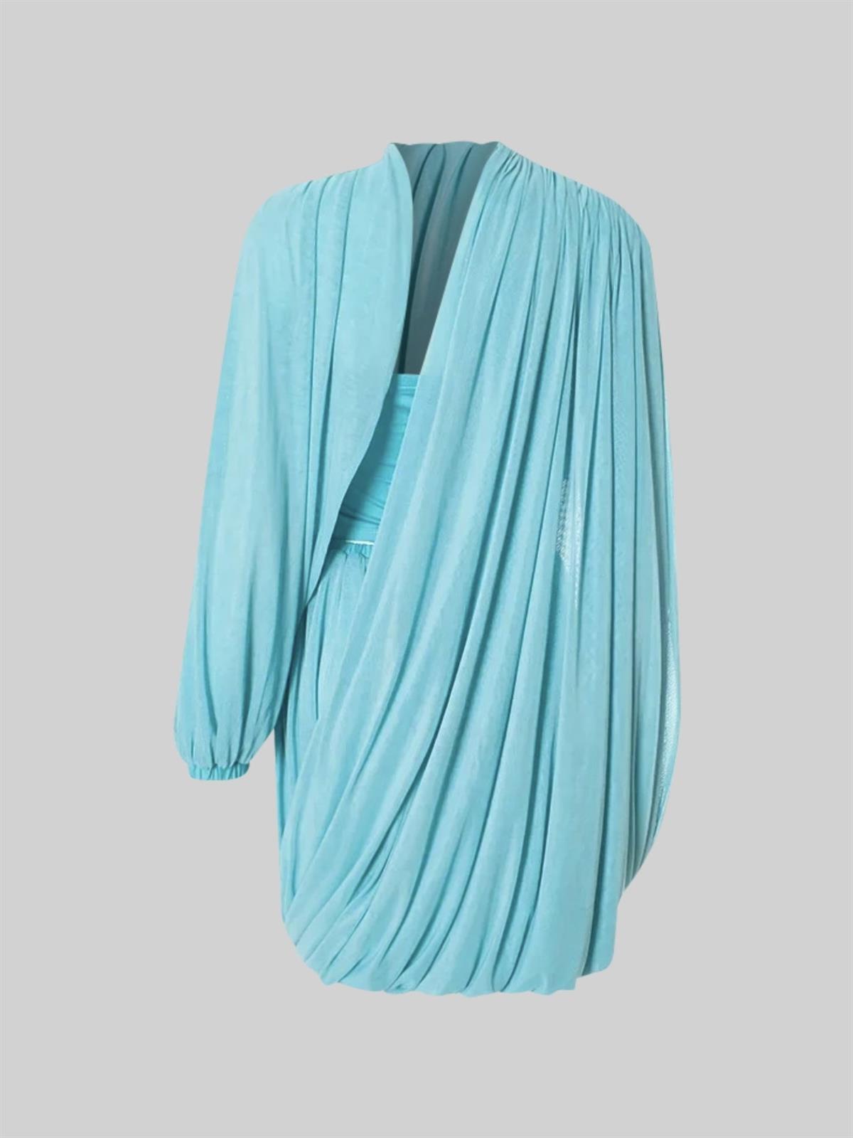 Tek Omuz Drapeli Mavi Mini Elbise