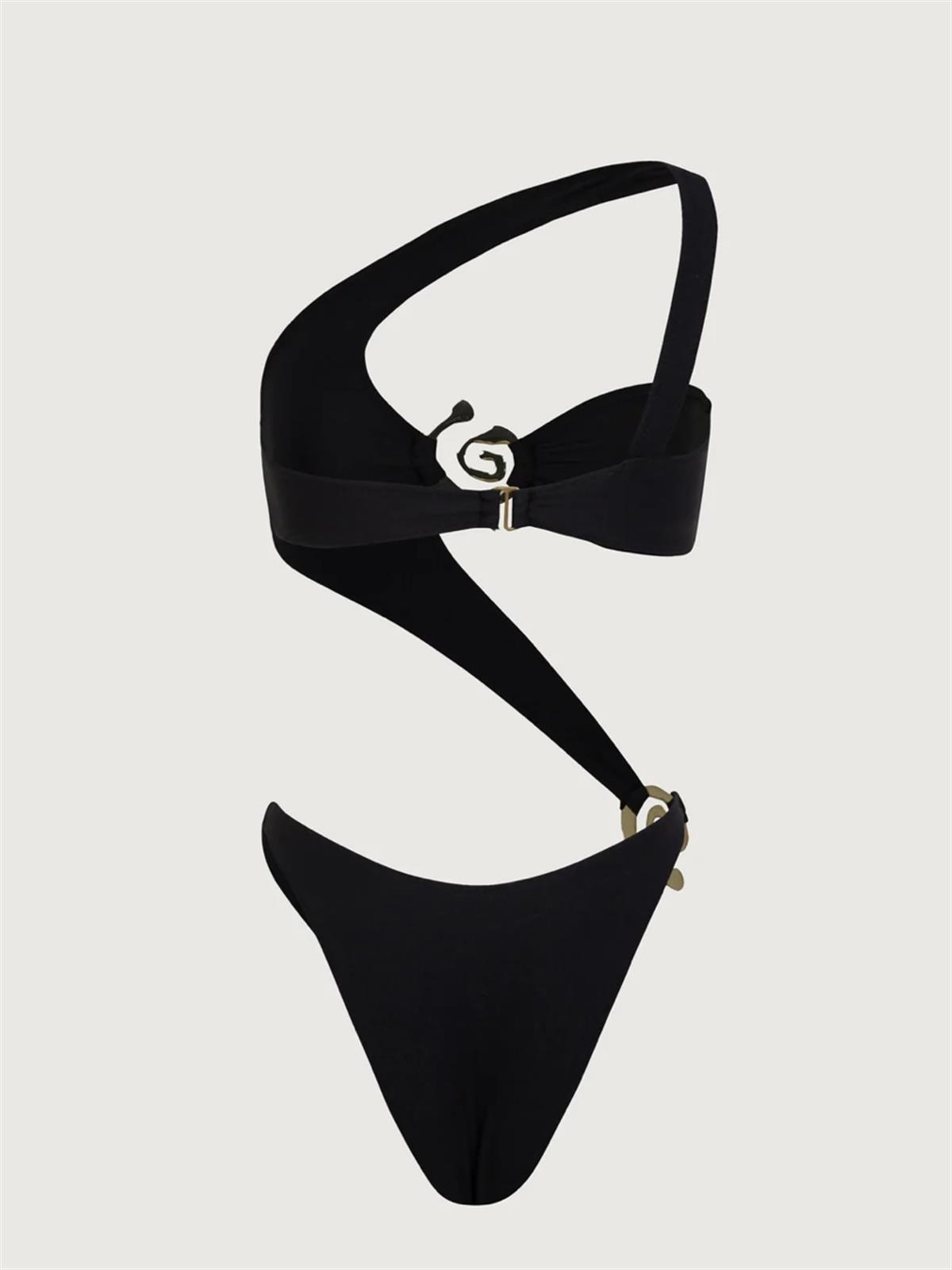 Tek Omuzlu Aksesuar Detaylı Mayo