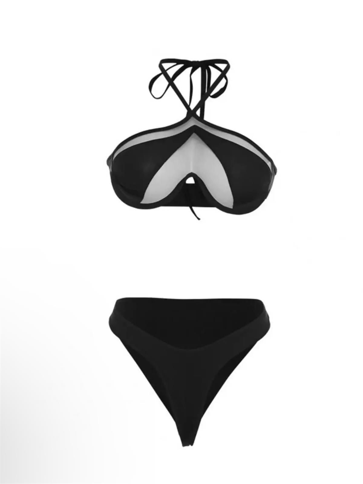 Transparan Detaylı Boyundan Bağlamalı Bikini Takımı