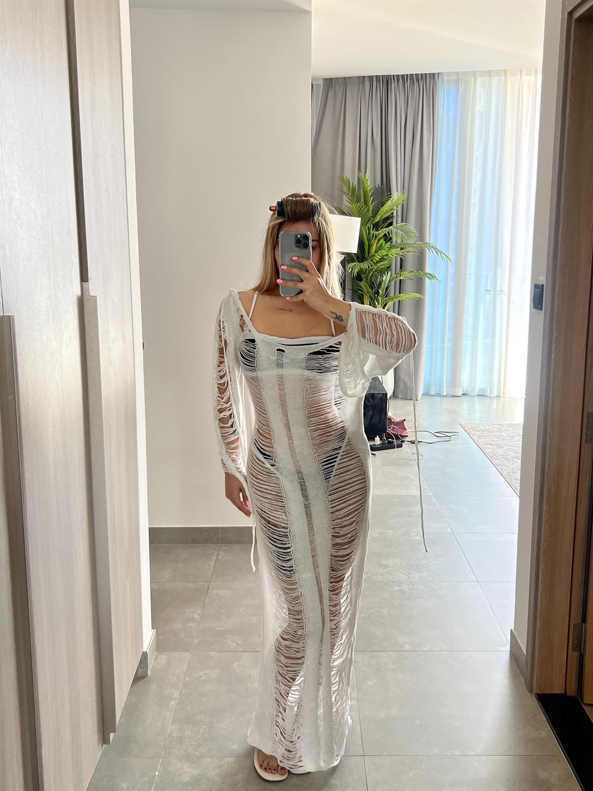 Transparan Örgü Plaj Elbisesi