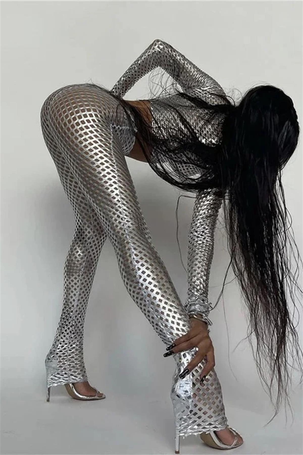 Transparan Suni Deri Silver File Takım