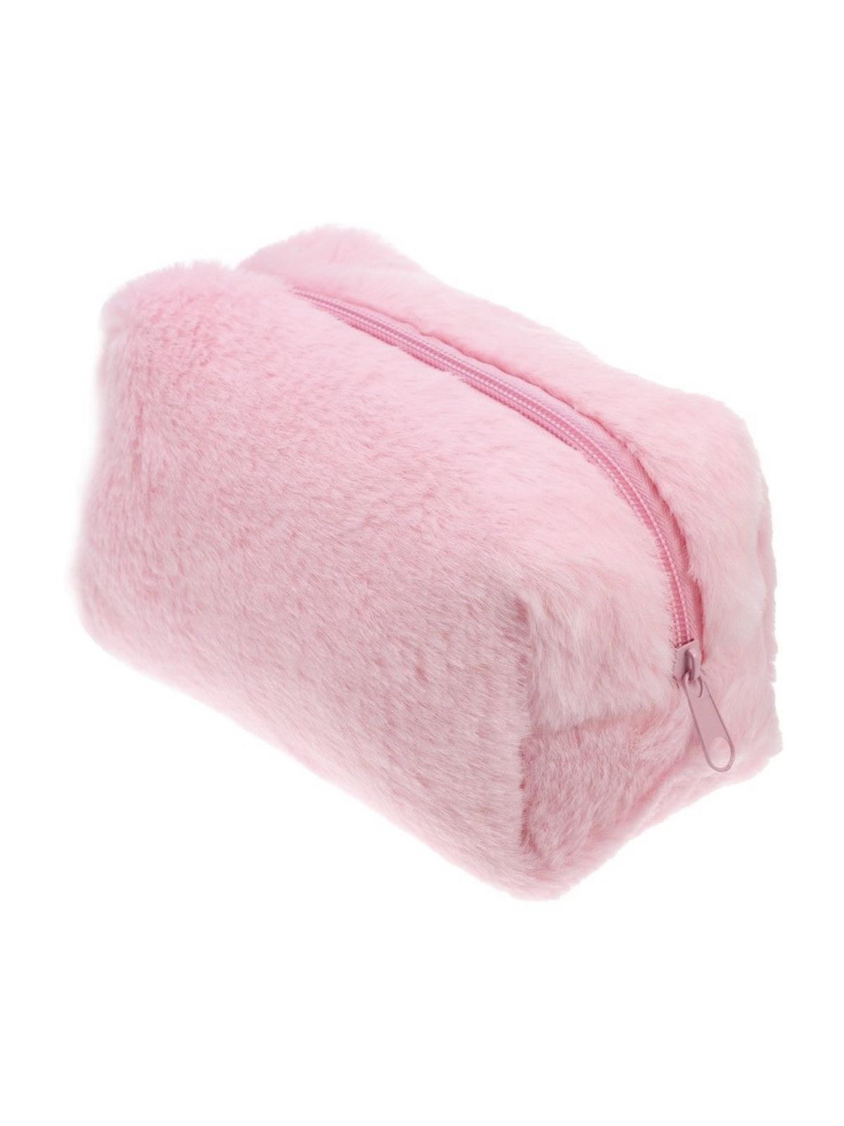 Tüylü Suni Kürk Makyaj Çantası - Pembe