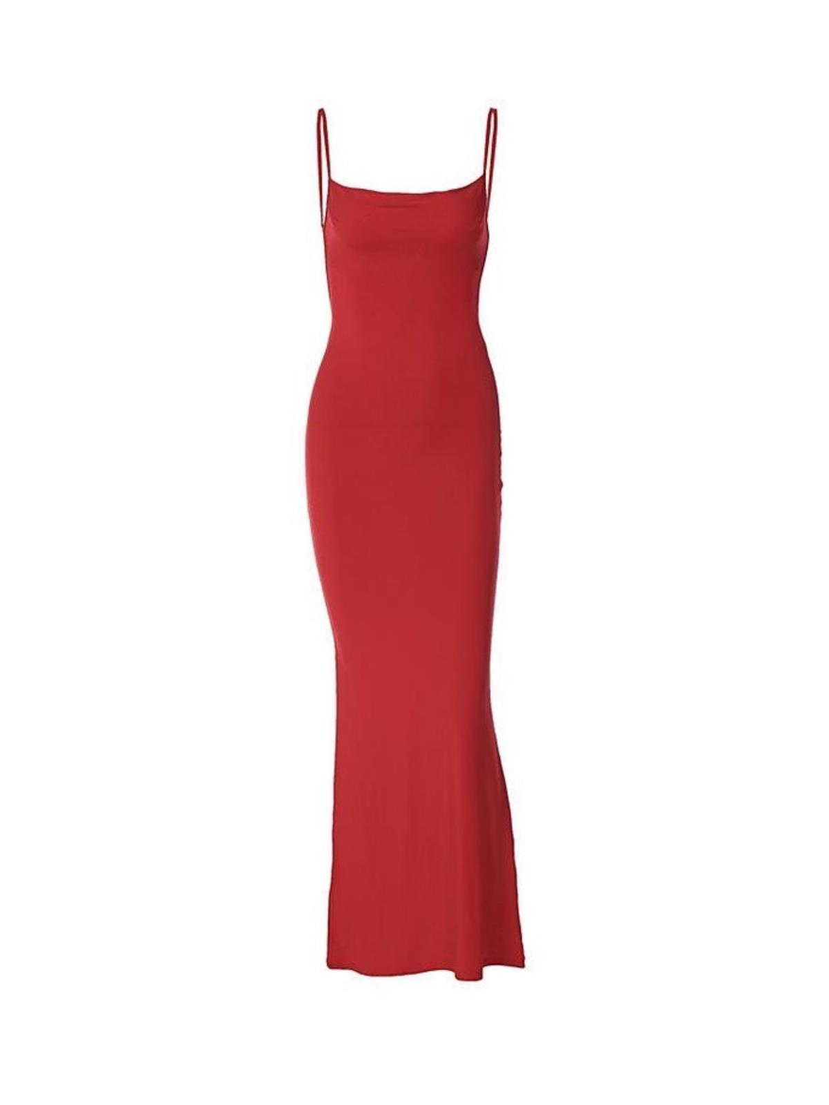 Sırt Dekolteli Askılı Kırmızı Elbise