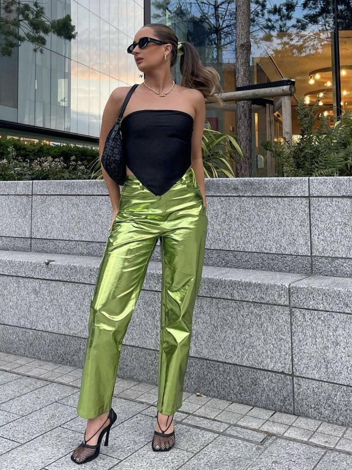 Yeşil Metalik Pantolon