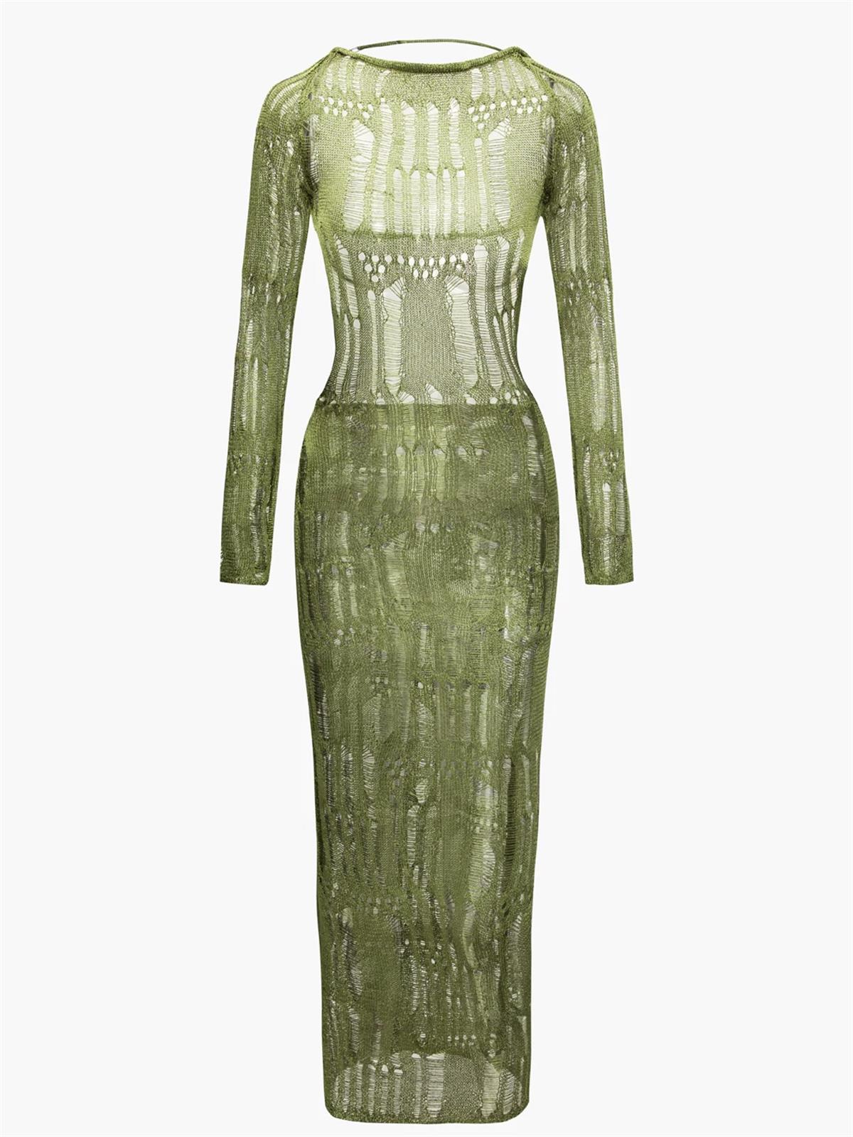 Yeşil Örgü Transparan Elbise