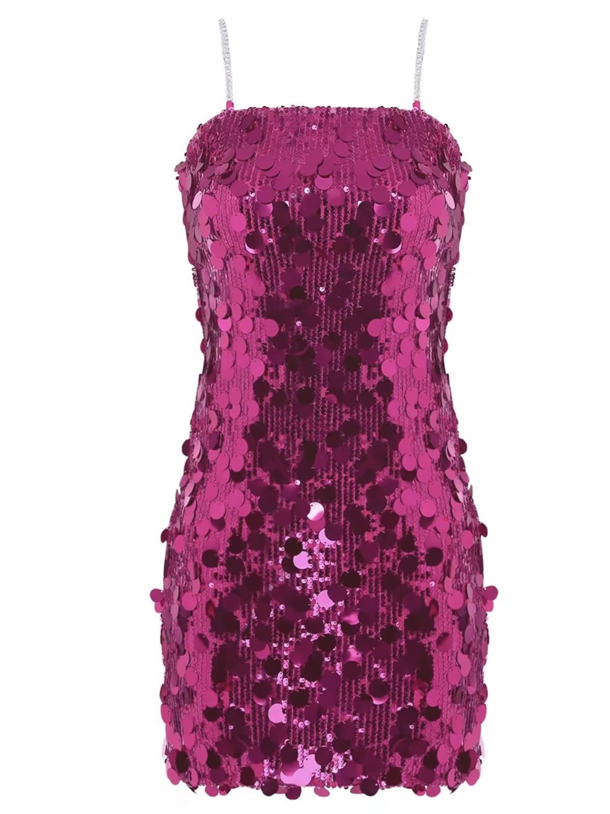 Zincir Askılı Payet Elbise - Pembe