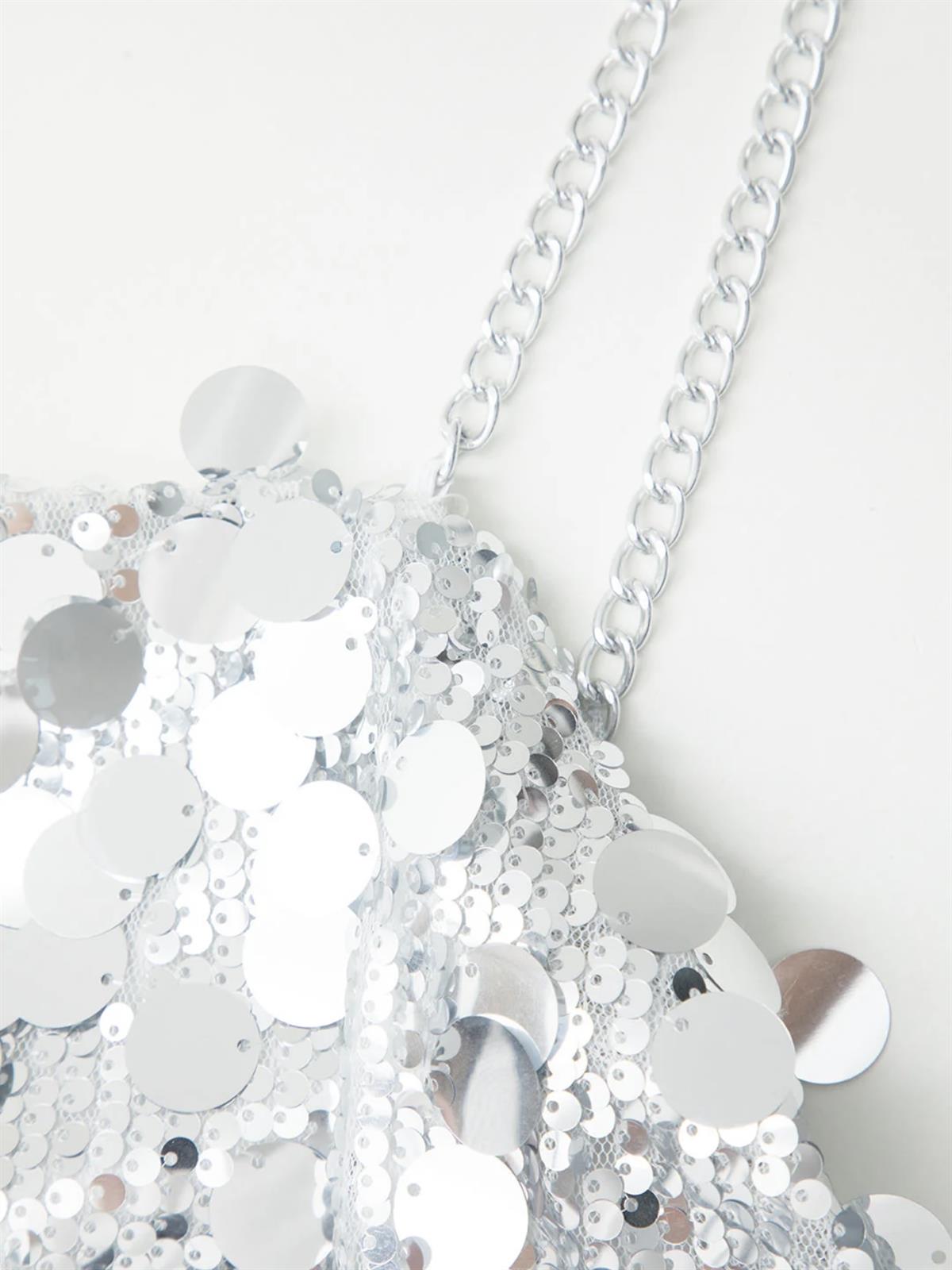 Zincir Askılı Payet Elbise - Sılver