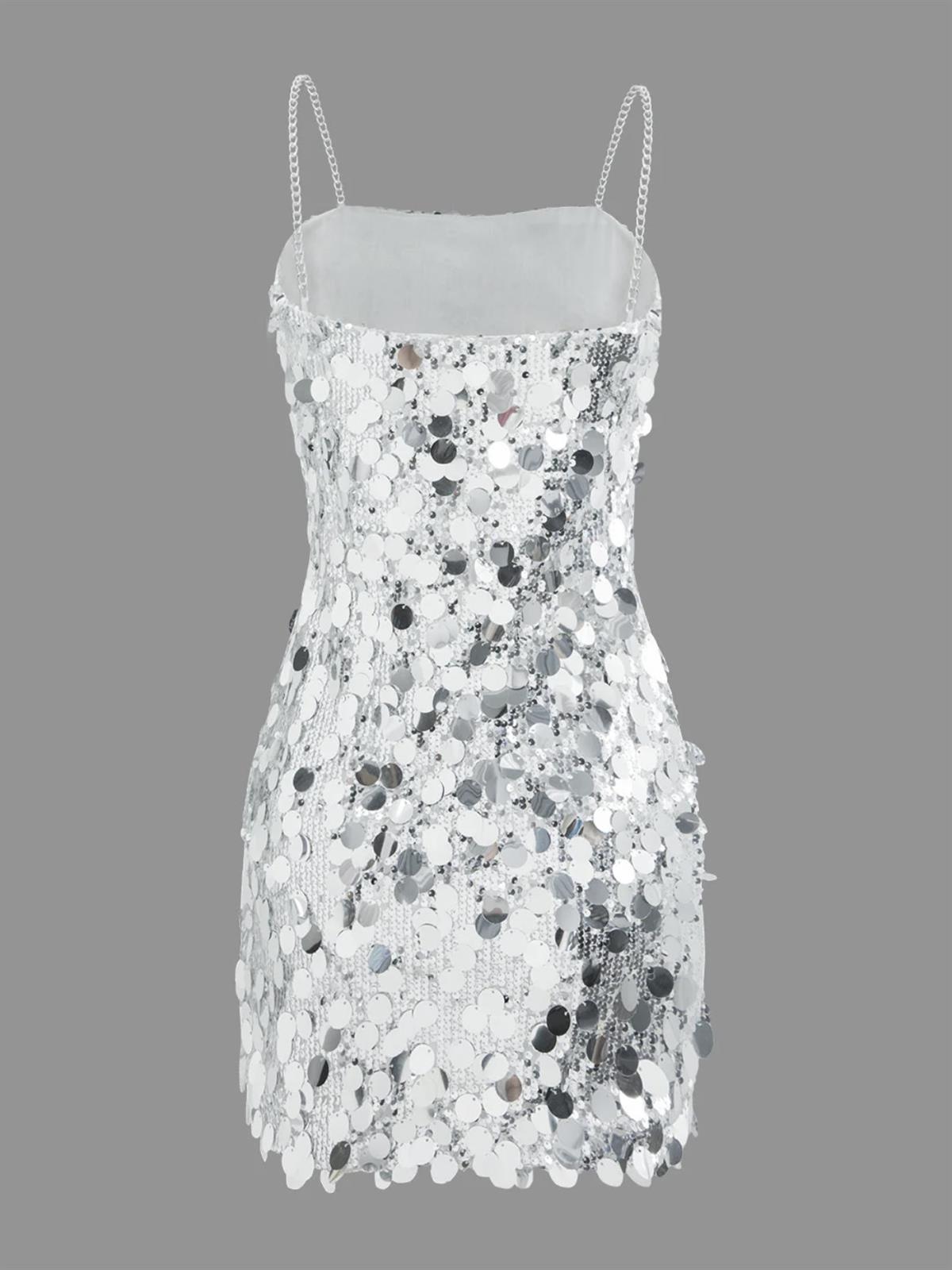 Zincir Askılı Payet Elbise - Sılver