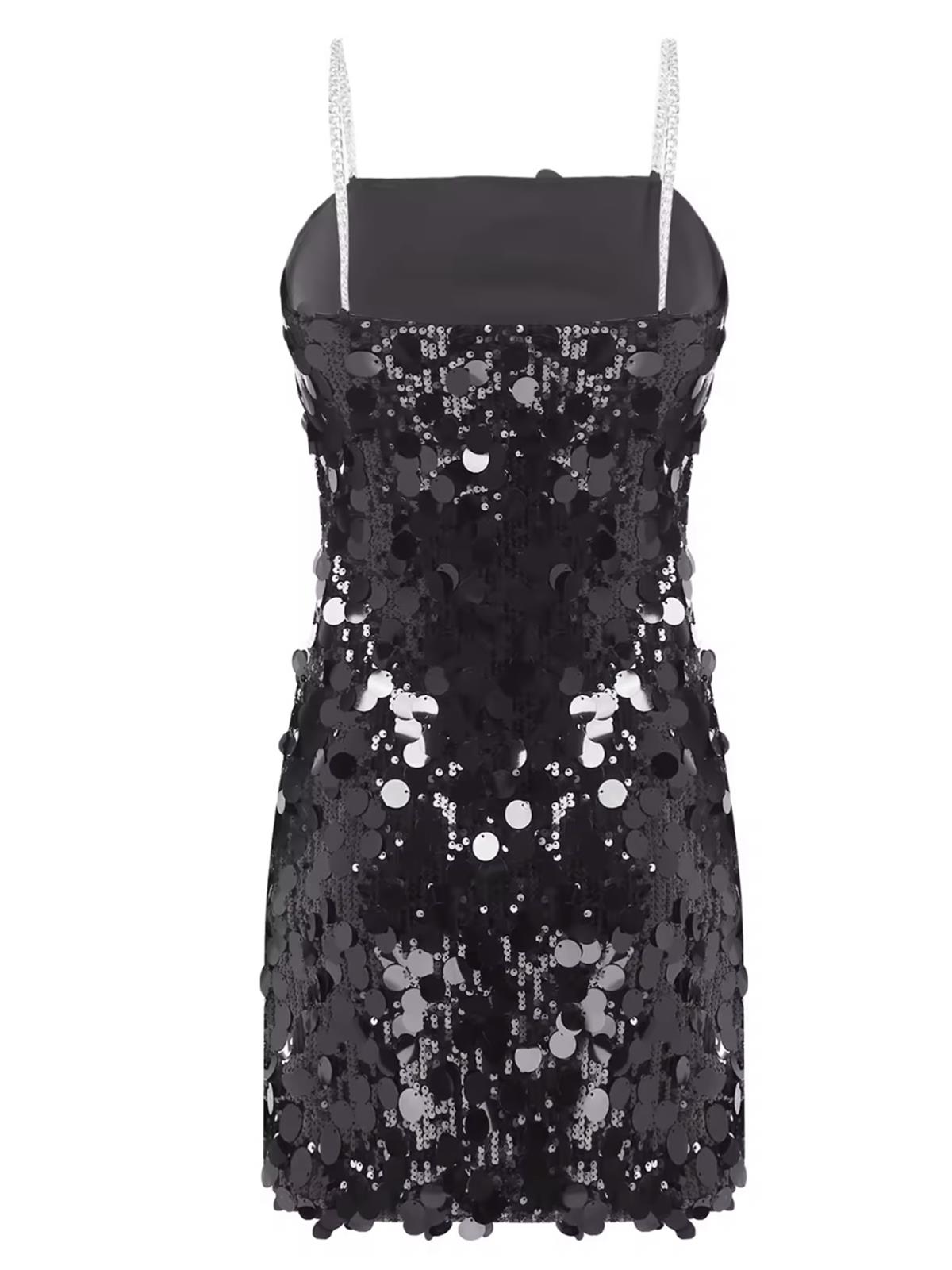 Zincir Askılı Payet Elbise - Siyah