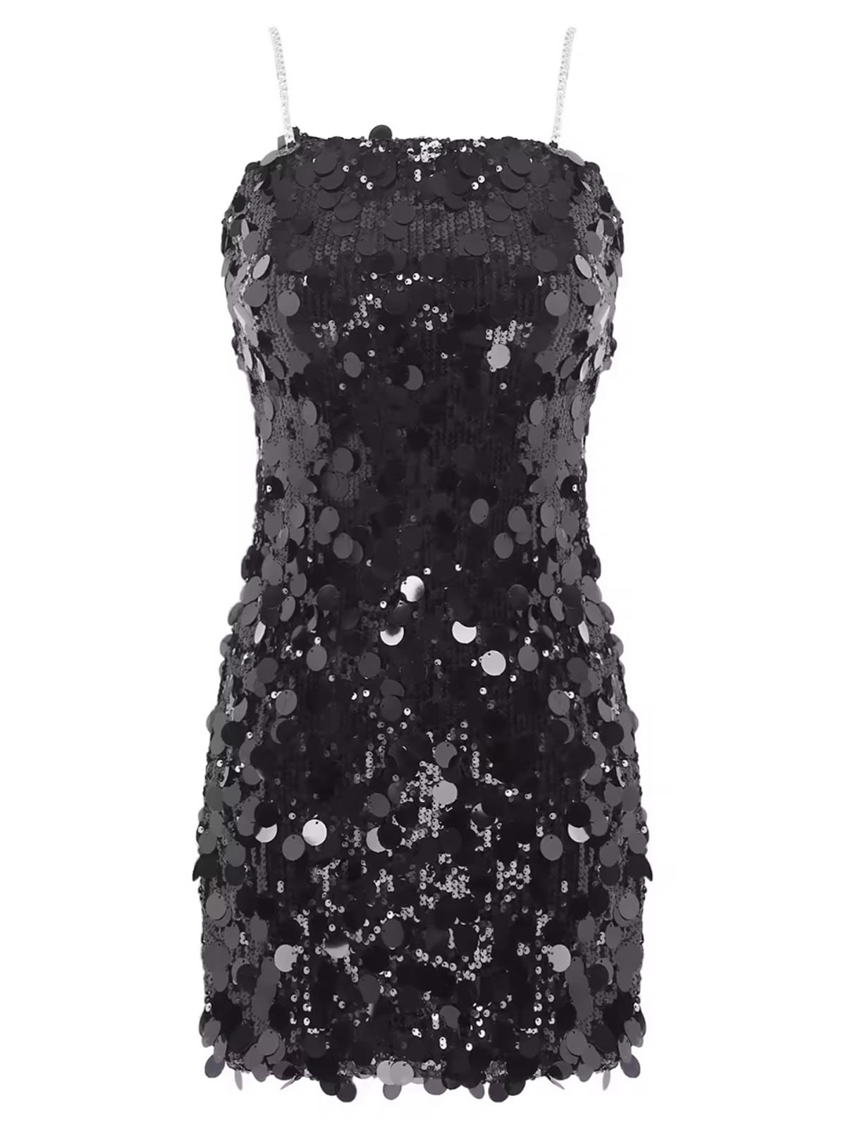 Zincir Askılı Payet Elbise - Siyah