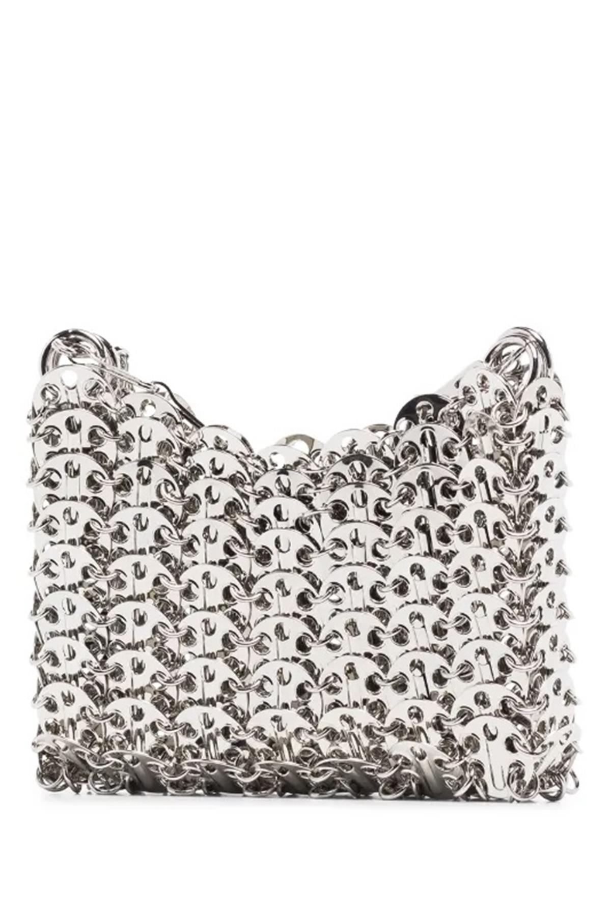 Zincir Dokulu Metalik El Yapımı Mini Çanta