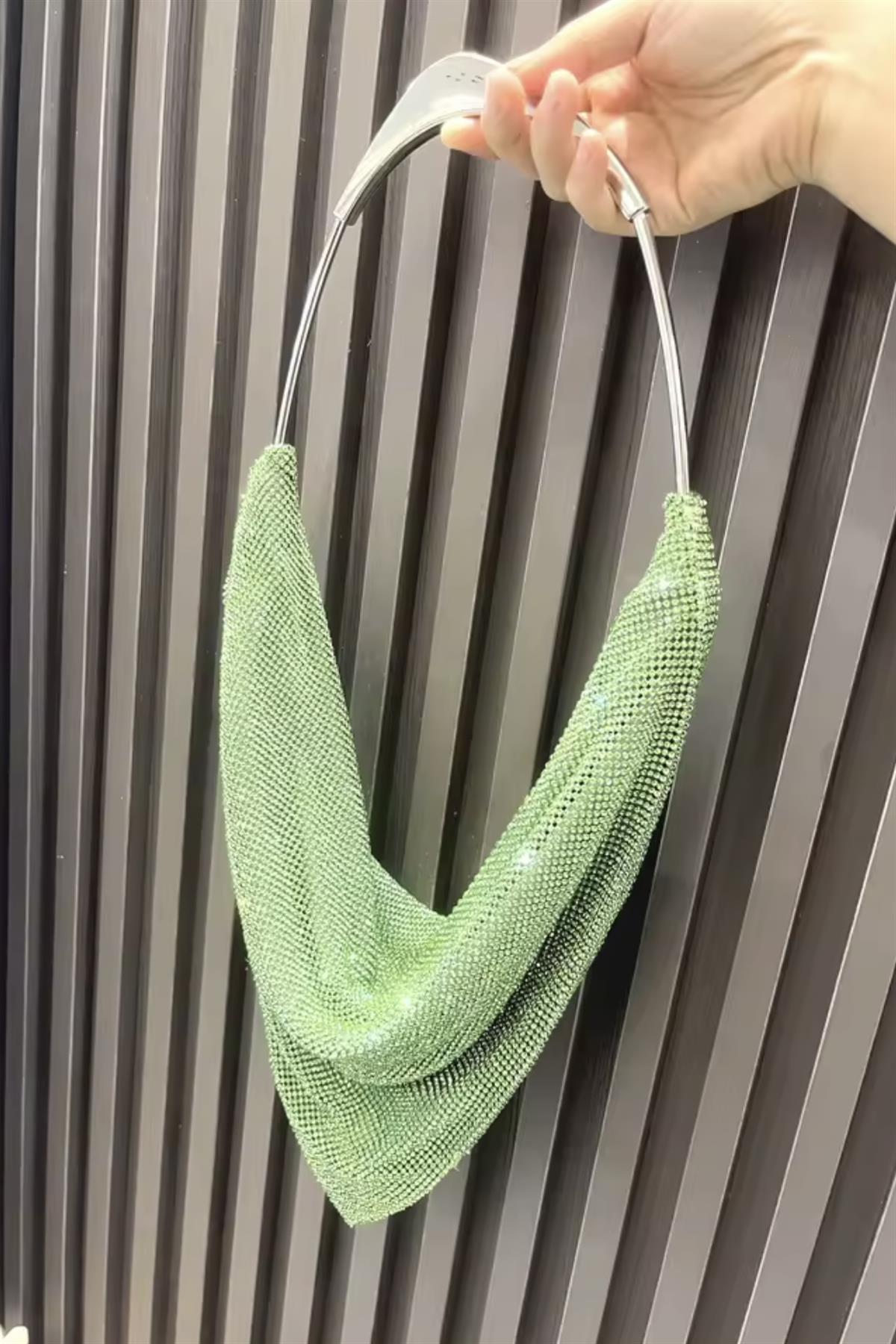 Zincir Dökümlü Yeşil Gece Çantası