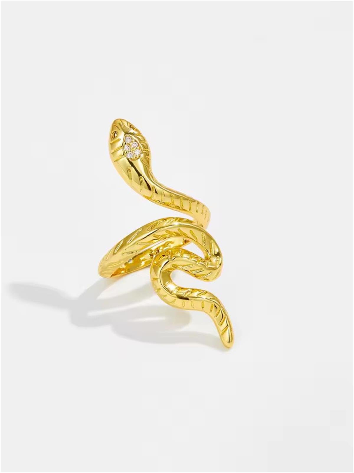 Zirkon Gold Yılan Yüzük / 925 Ayar Gümüş