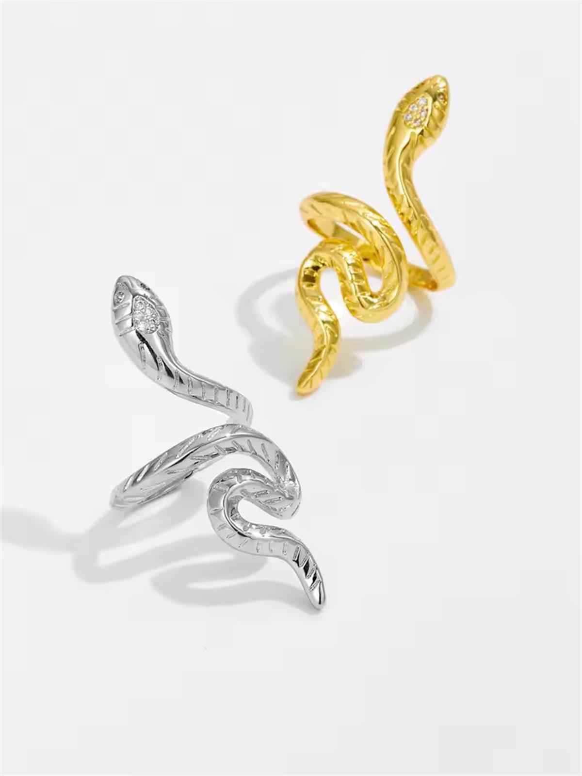 Zirkon Gold Yılan Yüzük / 925 Ayar Gümüş