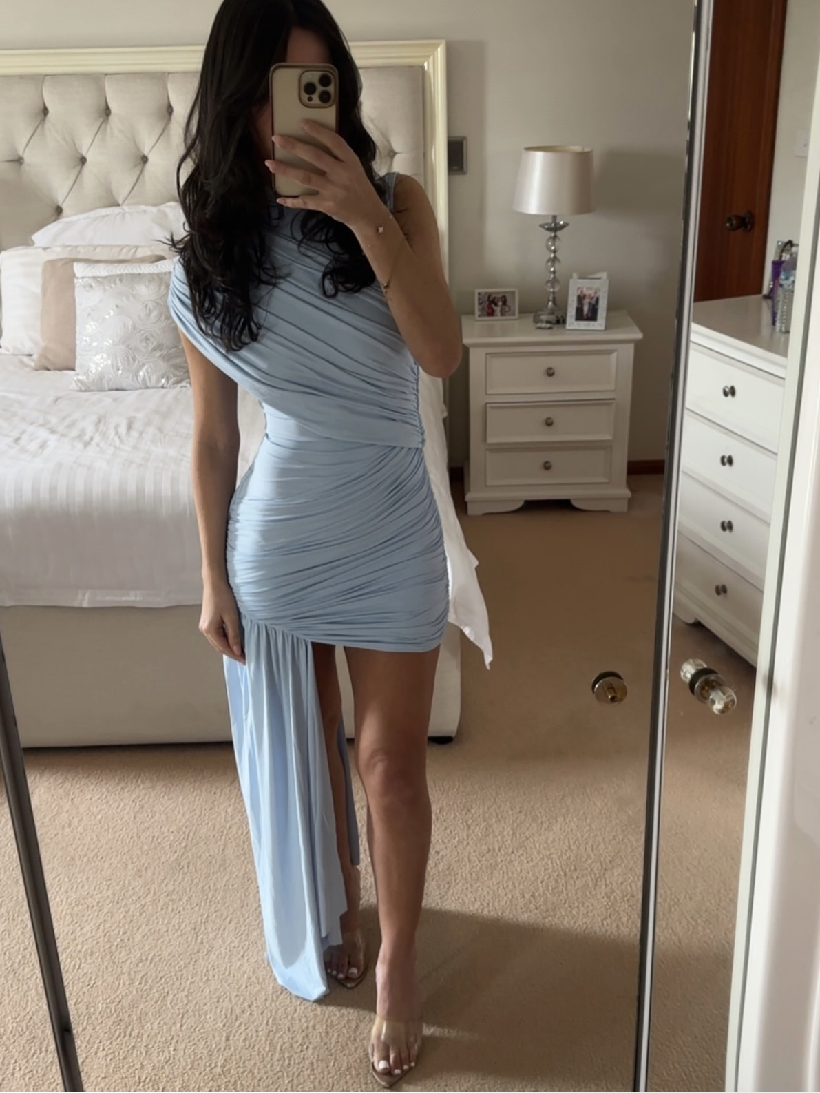 Asimetrik Drapeli Kuyruklu Elbise - Mavi