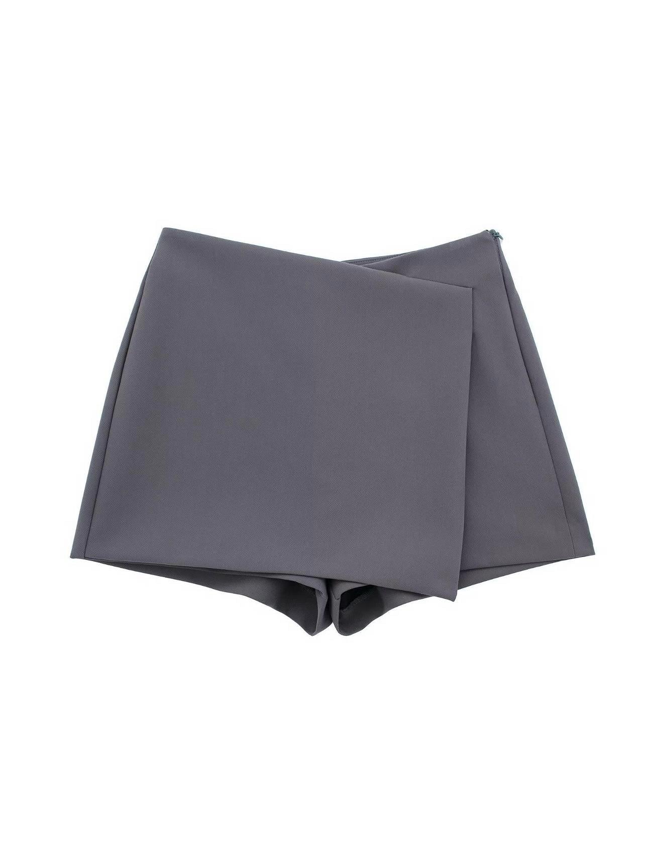 ASİMETRİK ŞORT ETEK - GRİ