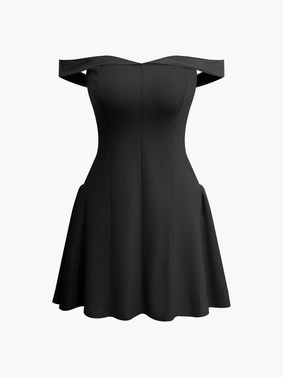 DÜŞÜK OMUZLU PİLELİ MİNİ ELBİSE