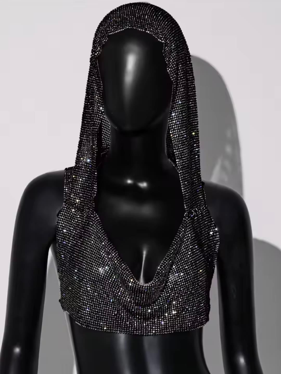 Kapüşonlu Chainmail Siyah Mini Büstiyer