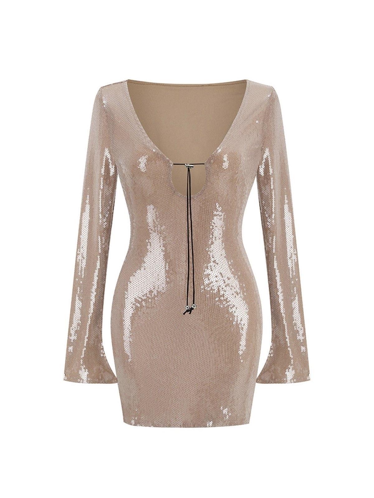 PAYETLİ V YAKA MİNİ ELBİSE