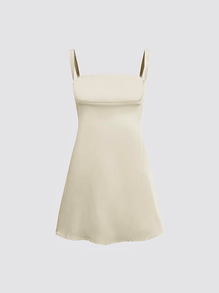 SATEN MİNİ ELBİSE - EKRU