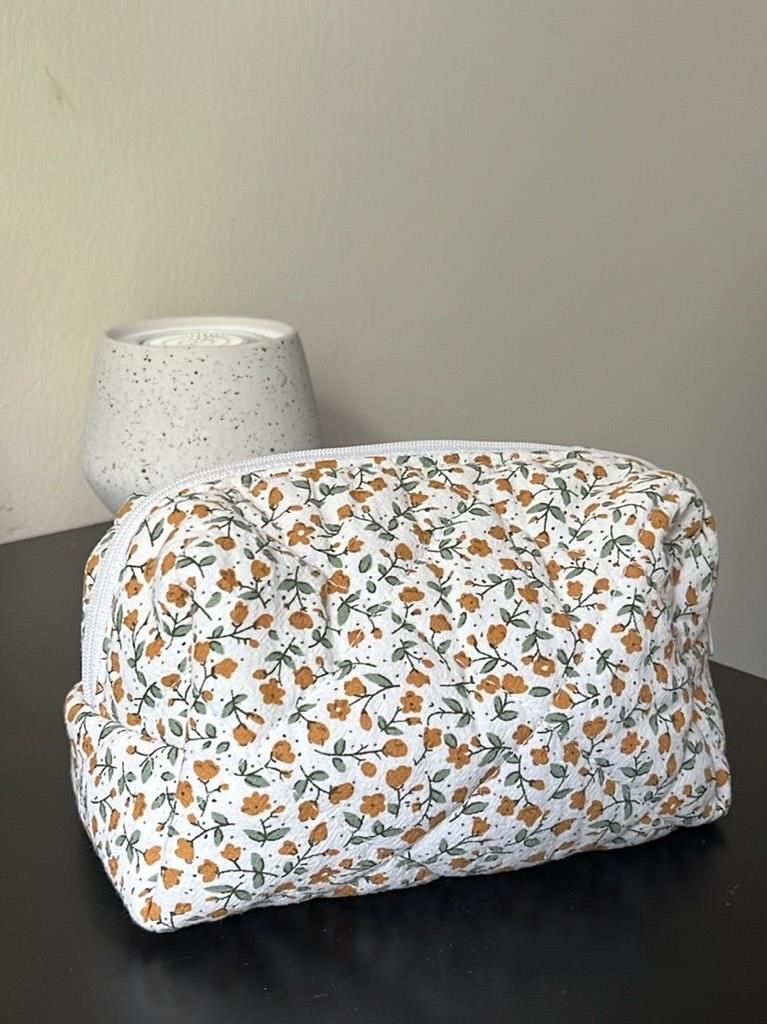 TURUNCU ÇİÇEK DESENLİ KÜÇÜK BOY MAKYAJ ÇANTASI