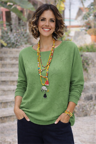 Çagla Yeşili Renk Yıldızlı Merserize Bluz