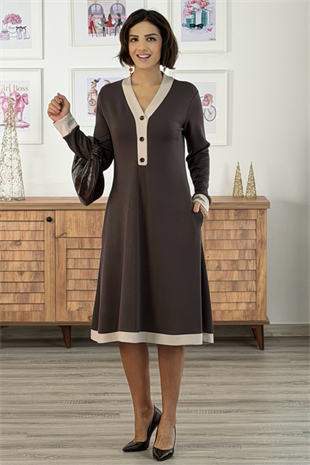 Kahverengi Fiyona Modal Kumaş Elbise