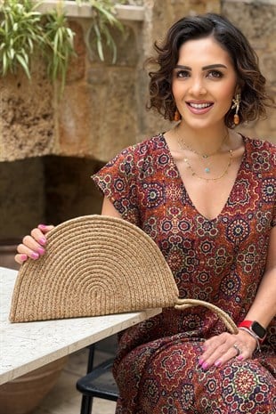 Krem Hasır Portföy Çanta