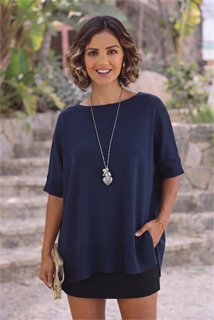 Lacivert Oversize Triko Bluz