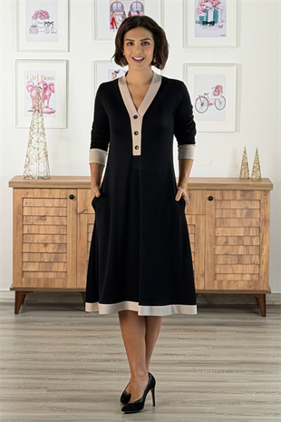 Siyah Fiyona Modal Kumaş Elbise