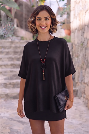 Siyah Oversize Triko Bluz