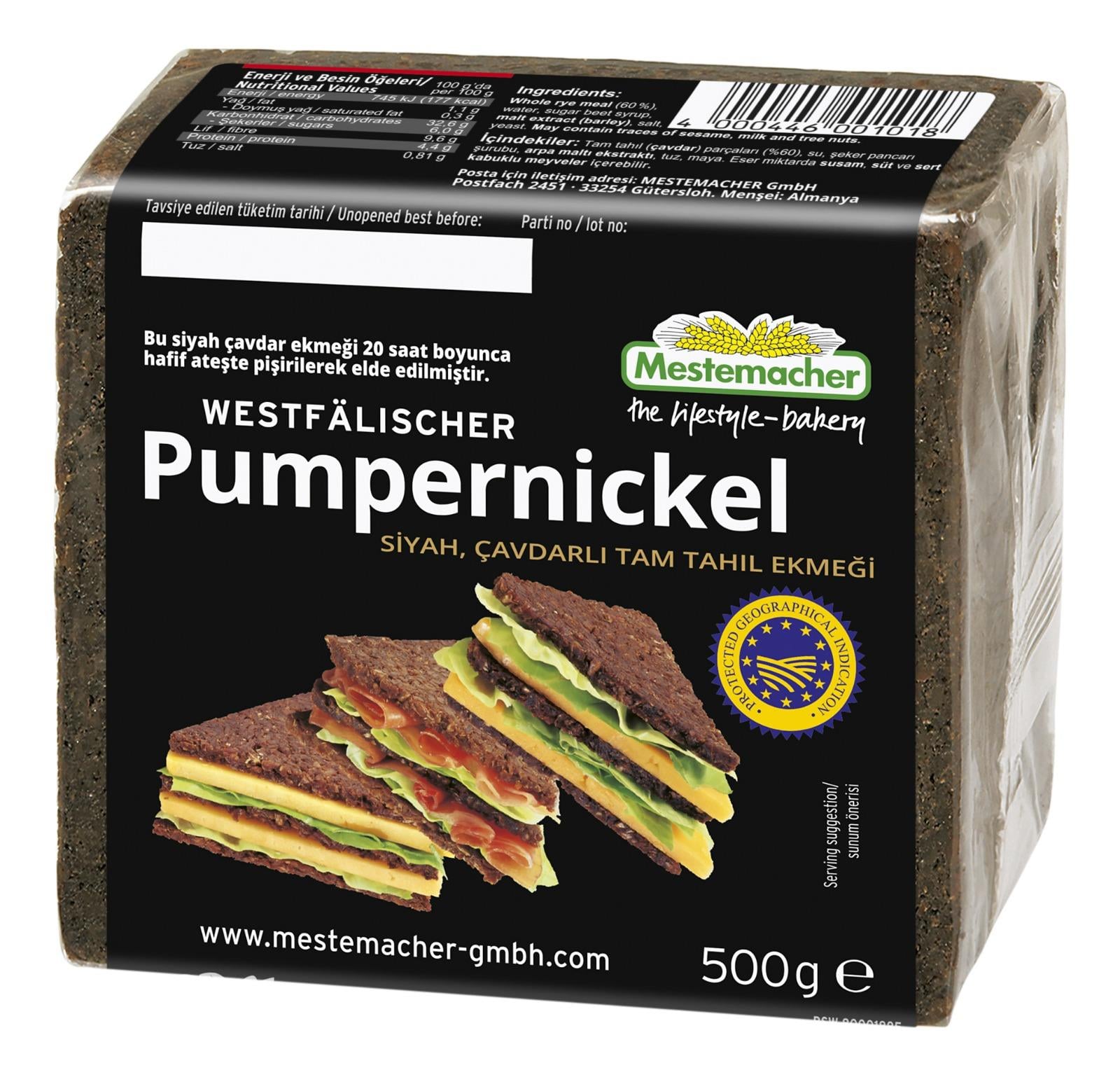 Mestemacher Siyah Çavdarlı Tam Tahıl Ekmeği 500 gr