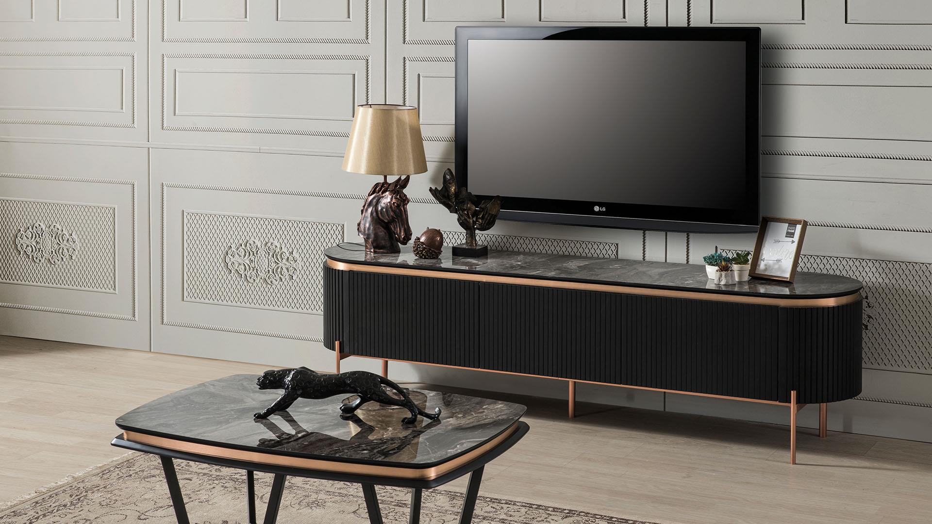 Tesla Black Bronze TV Ünitesi - Mazello Mobilya'da
