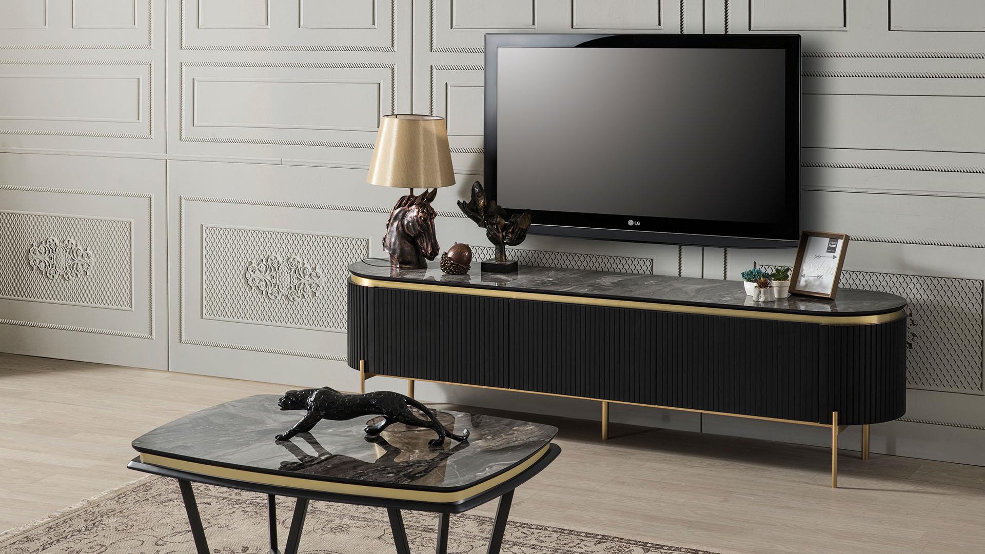 Tesla Black Gold TV Ünitesi - Mazello Mobilya'da