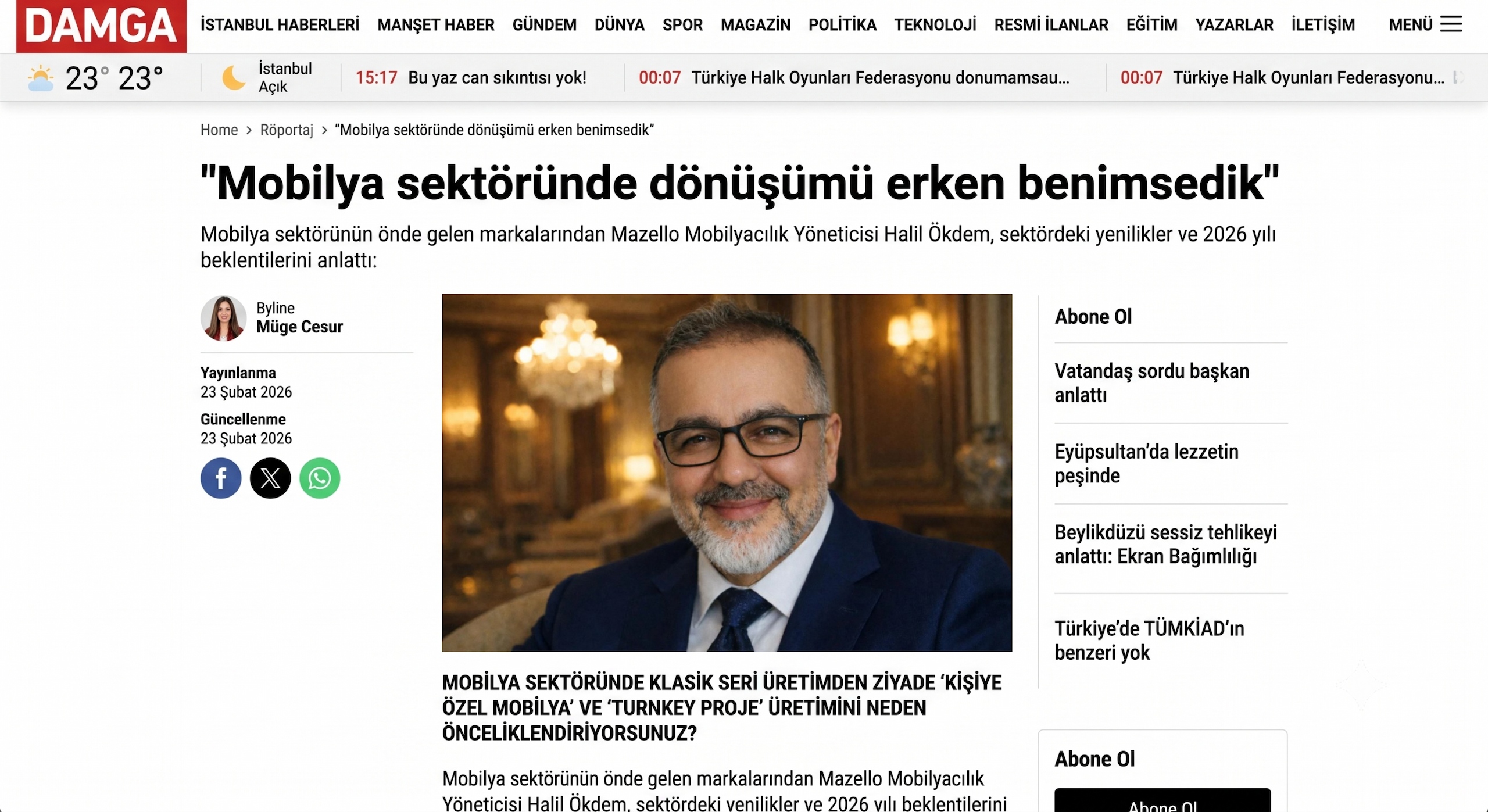 Kişiye Özel Mobilya,Lüks Ev Dekorasyonu,İç Mimari Trendleri 2026,Anahtar Teslim Projeler,Mazello Mobilya,Halil Ökdem Röportaj