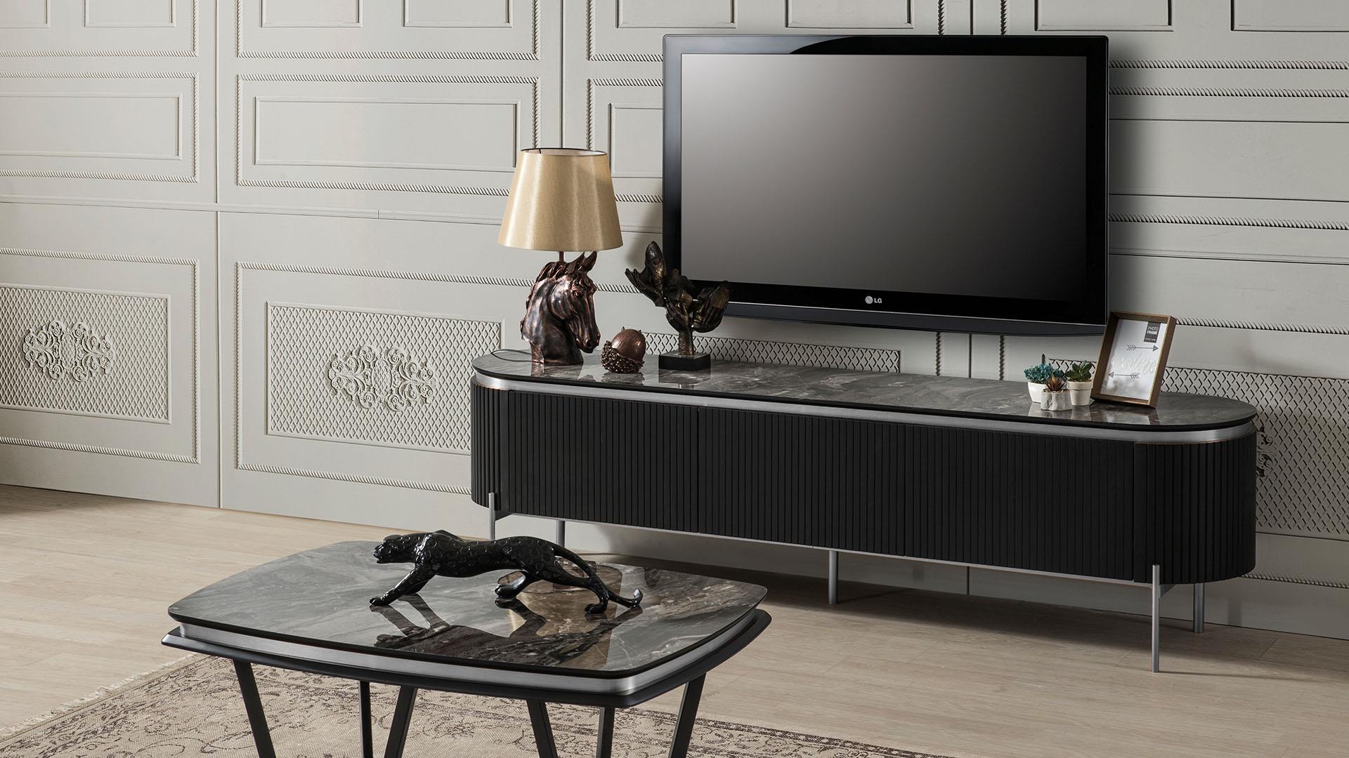 Tesla Black Silver TV Ünitesi - Mazello Mobilya'da